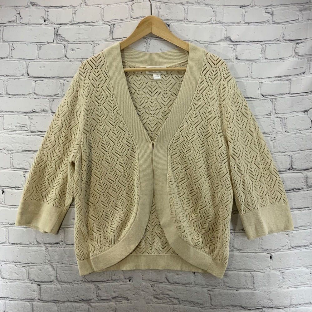 CJ Banks Knit Sweater Womens Sz 1X Cream Beige Open Weave‎